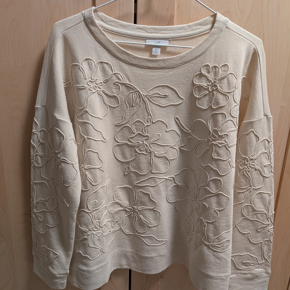 J. Jill Cream Crewneck Floral Embroidered Sweatshirt